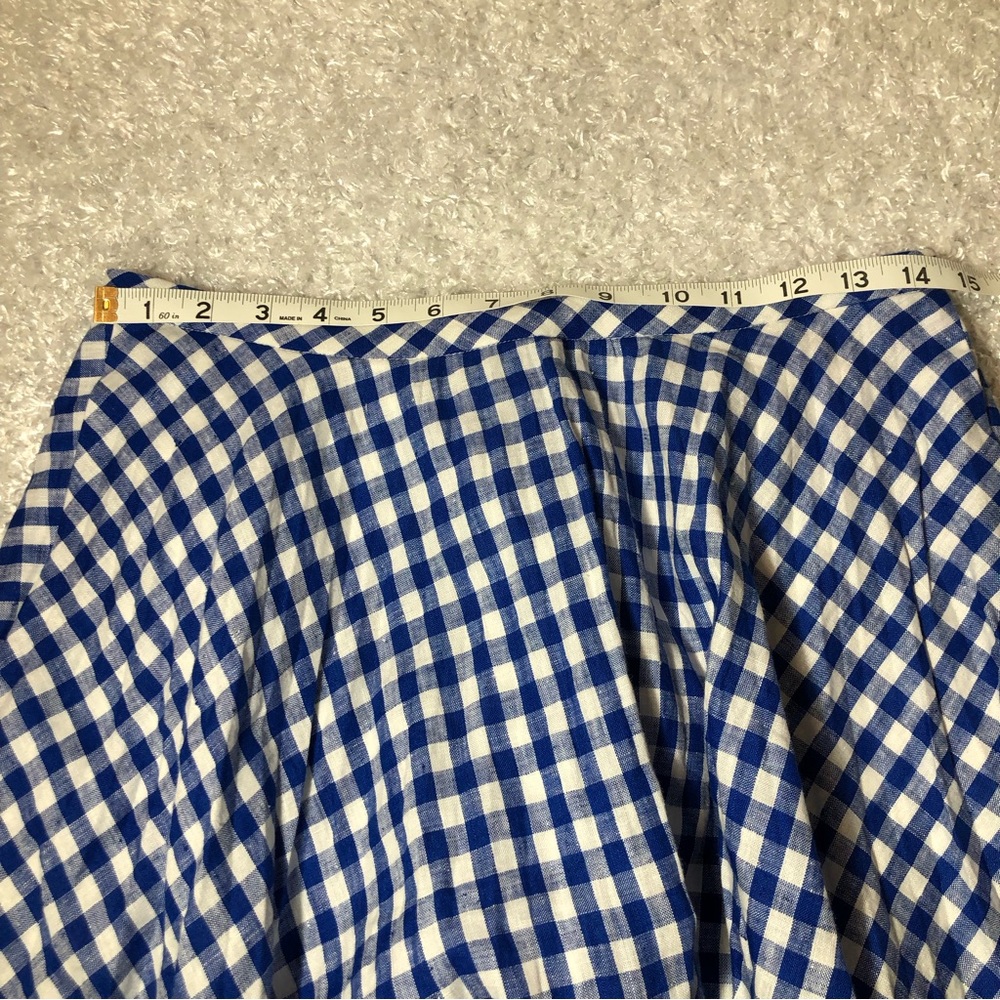 J. Crew Gingham Blue White Linen Skirt sz 4 - Picture 9 of 10